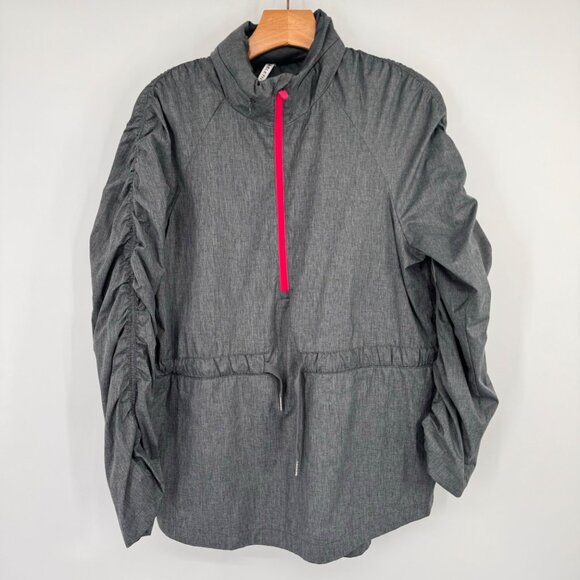 Fabletics Gray Ruched Long Sleeve Jacket Pink Zipper Drawstring Womens size larg - Picture 12 of 16